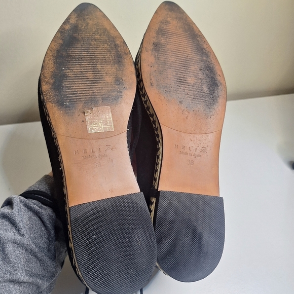 Helia made in spain black suede  pointed toe ballet lace up flats SZ 8 EU 38 - Picture 6 of 10